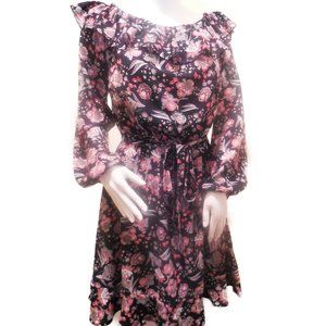 Dress Floral Long Sleeve Ruffled Off Shoulder M